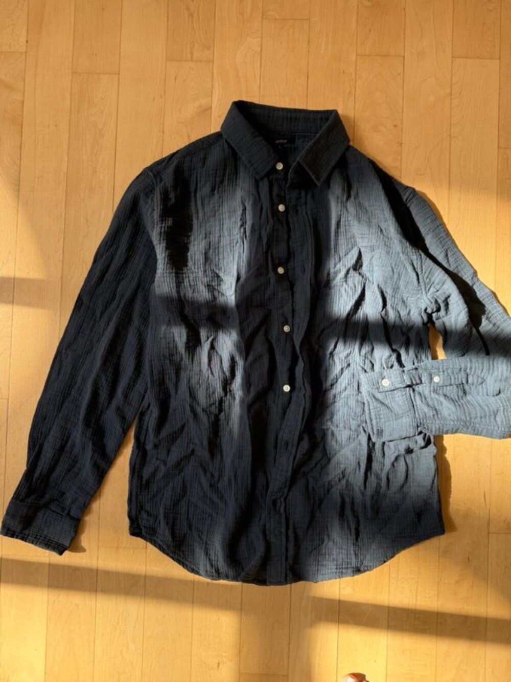 Quince Navy 100% Organic Cotton Gauze Long Sleeve Shirt